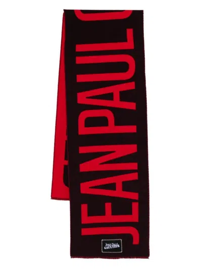 Shop Jean Paul Gaultier Wool Scarf With "" Logo Accessories In Red