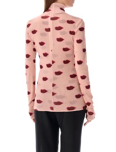 Stella Mccartney Long-sleeve Lips Print Turtleneck Top In Dusty Rose