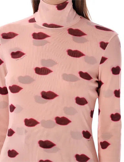 Stella Mccartney Long-sleeve Lips Print Turtleneck Top In Dusty Rose