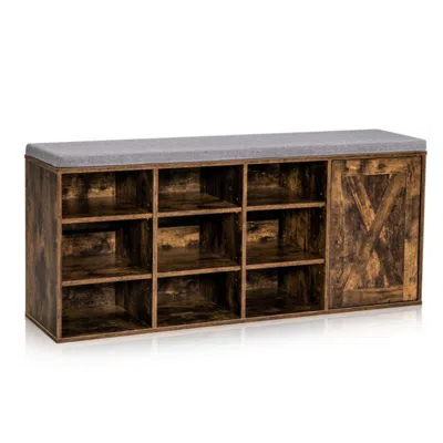 Hivvago 9-cube Adjustable Storage Shoe Bench With Padded Cushion-rustic Brown