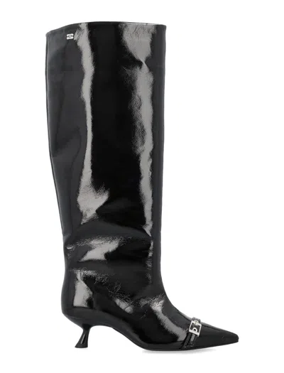 Ganni Black Eyelets Slouchy High Shaft Tall Boots In Black