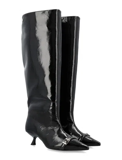 Ganni Black Eyelets Slouchy High Shaft Tall Boots In Black