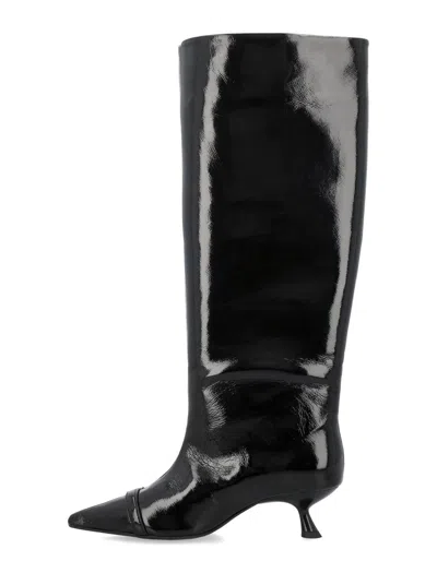 Ganni Black Eyelets Slouchy High Shaft Tall Boots In Black
