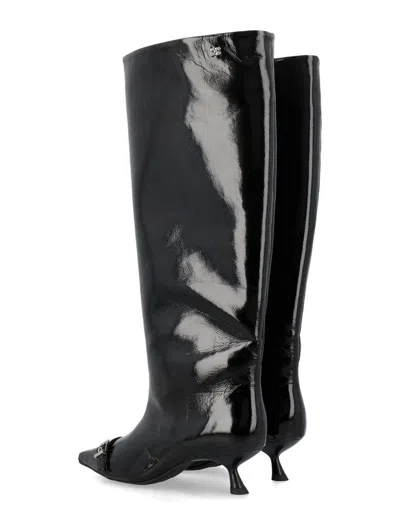 Ganni Black Eyelets Slouchy High Shaft Tall Boots In Black