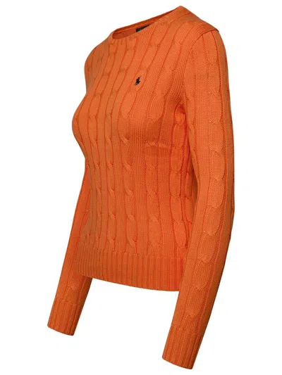 Polo Ralph Lauren Cable Knit Pullover With Ribbed Finish In Orange