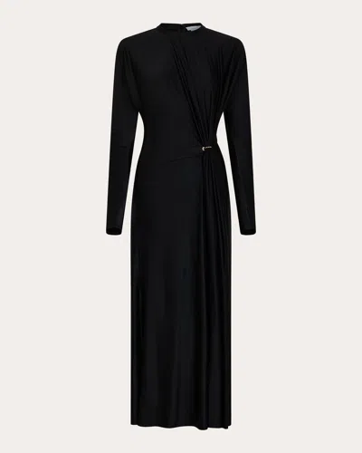 Rabanne Long-sleeve Gathered Midi Dress In Black In Black