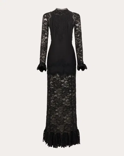 Rabanne Women's Ruffled Satin And Lace Midi Dress In Black