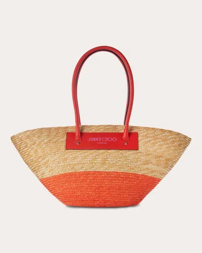 Jimmy Choo Beach Basket Tote Bag In Natural/paprika/light Gold