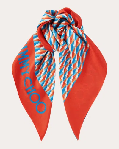 Jimmy Choo Reta Geometric-print Silk Scarf In Paprika/sky