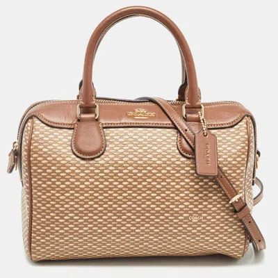 Coach Brown Printed Coated Canvas And Leather Mini Bennett Satchel In Beige