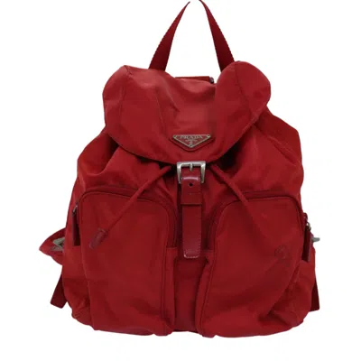 Pre-owned Prada Tessuto Synthetic Backpack Bag () In Red