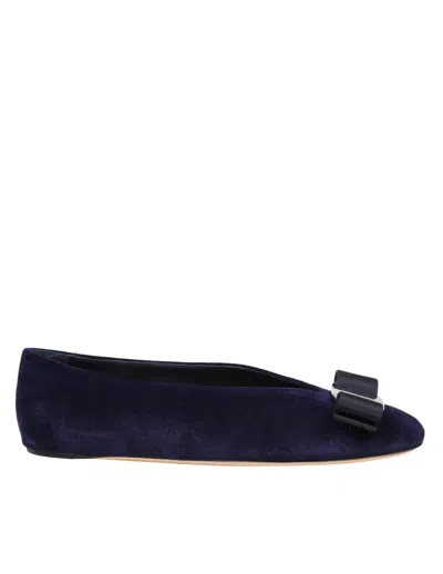 Shop Ferragamo Salvatore  Velvet Ballerina In Blue