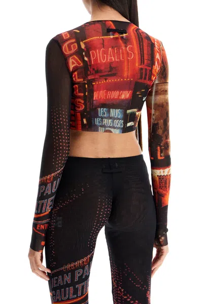 Shop Jean Paul Gaultier Crop Top In Tulle Con Stampa Pigalle In Red