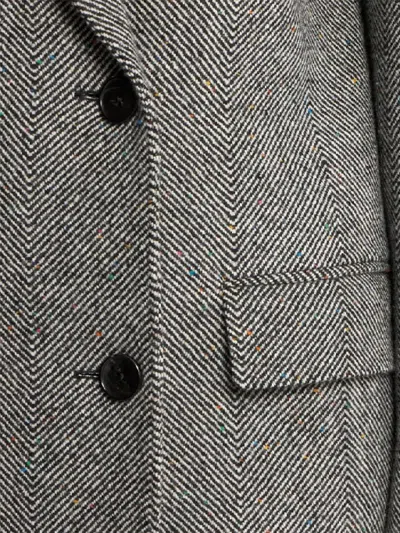 Etro Grey Long Double-breasted Coat With Chevron Motif