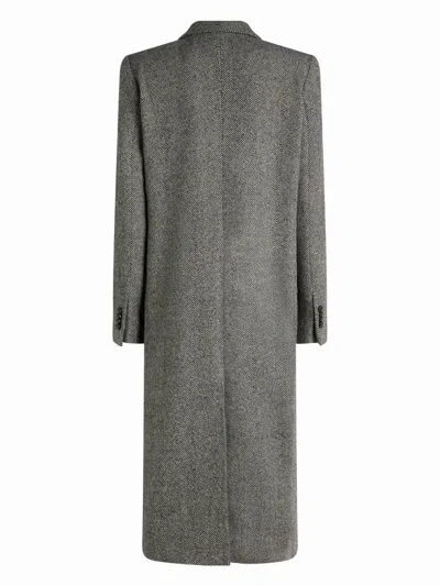 Etro Grey Long Double-breasted Coat With Chevron Motif
