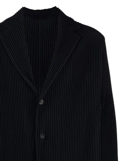 Issey Miyake Textured Pleated Lapel Jacket In Blue