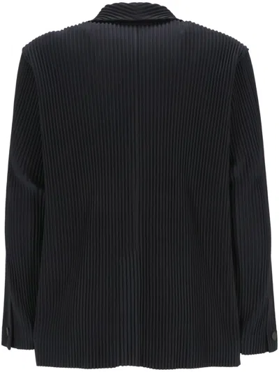 Issey Miyake Textured Pleated Lapel Jacket In Blue
