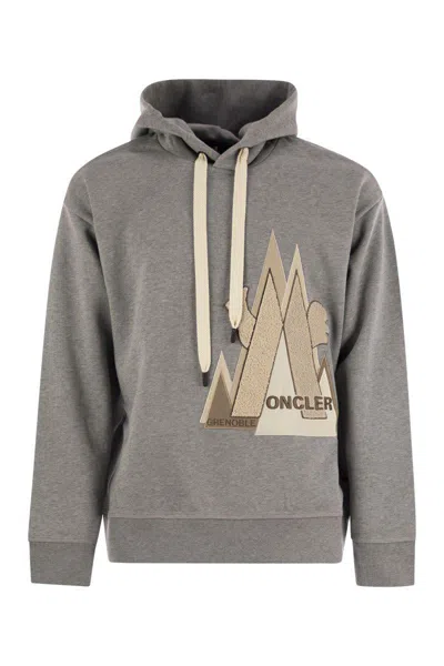 Moncler Cotton Hoodie With Hood And Drawstring In Light Grey