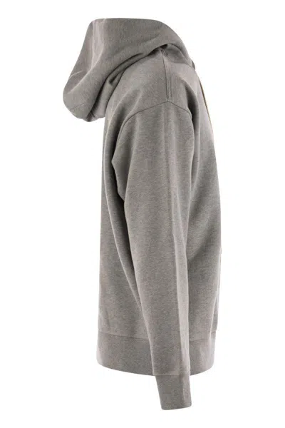 Moncler Cotton Hoodie With Hood And Drawstring In Light Grey