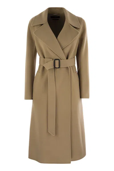 Shop Weekend Max Mara Manu - Long Wool Robe Coat In Beige