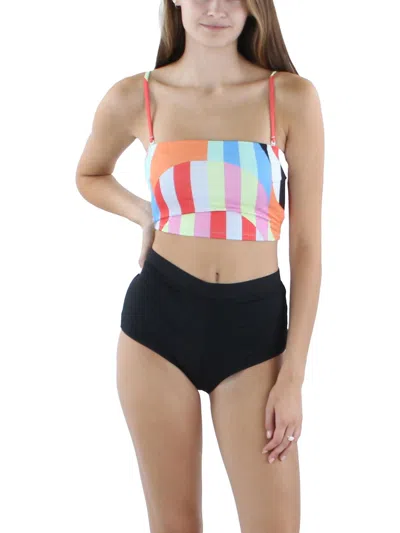Sanctuary Womens Striped Bandeau Bikini Swim Top In Multi