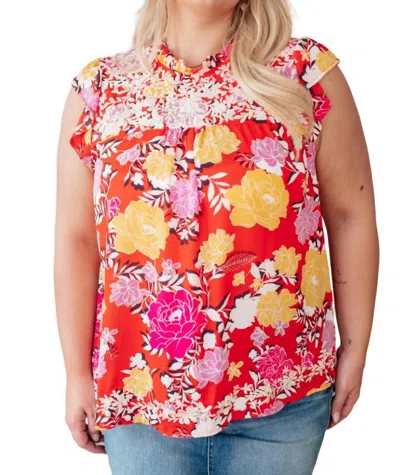 Emily Wonder Among The Flowers Floral Top In Red In Red