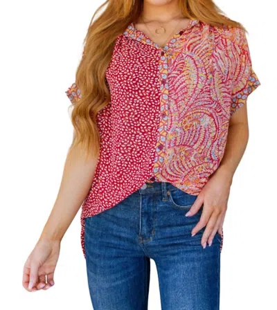 Jodifl No Competition Mixed Print Button Down In Red In Red