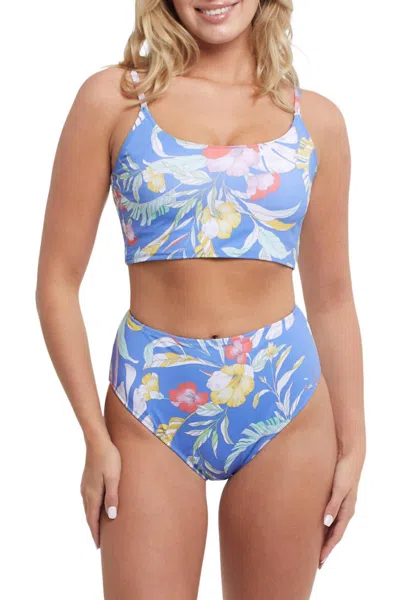 Tribal Wave Floral Reversible 2 Piece Swimsuit In Blue/cream In Multi