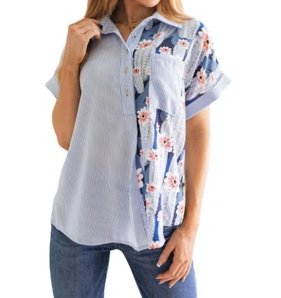 Shop Jodifl Best Of Both Worlds Button Down Top In Blue