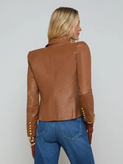 L Agence Bethany Leather Tapered Blazer In Soft Cognac