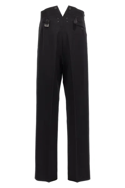 Maison Margiela Wide Leg Wool Trousers Strap In Black