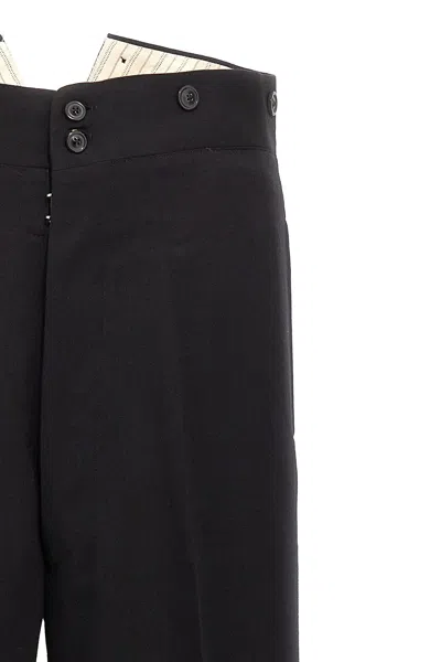Maison Margiela Wide Leg Wool Trousers Strap In Black
