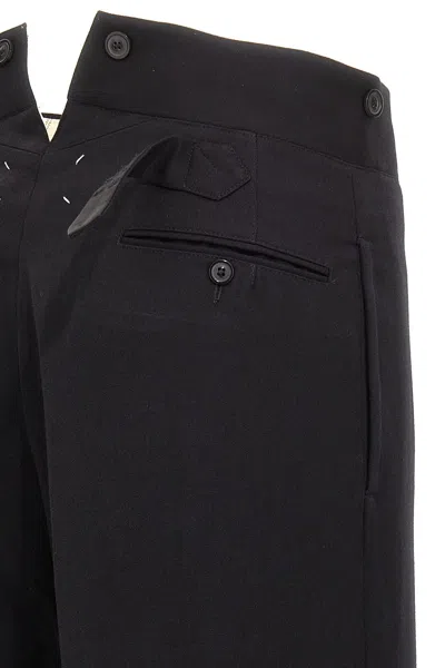 Maison Margiela Wide Leg Wool Trousers Strap In Black