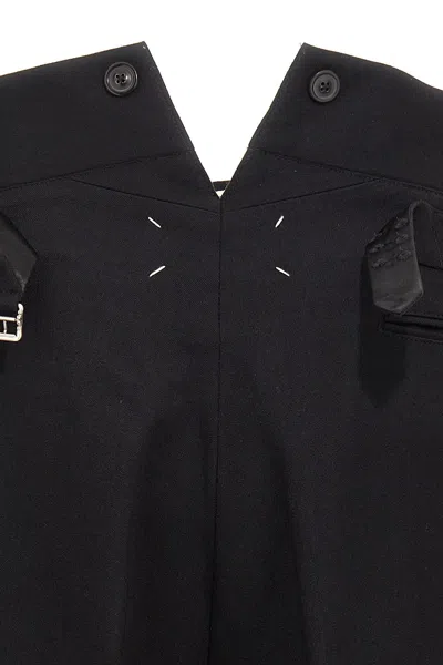 Maison Margiela Wide Leg Wool Trousers Strap In Black