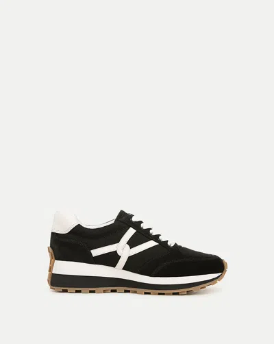 Veronica Beard Valentina Mixed Leather Retro Sneakers In Black/white