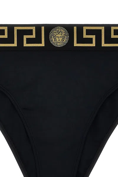 Shop Versace Women 'greca' Bikini Bottoms In Black