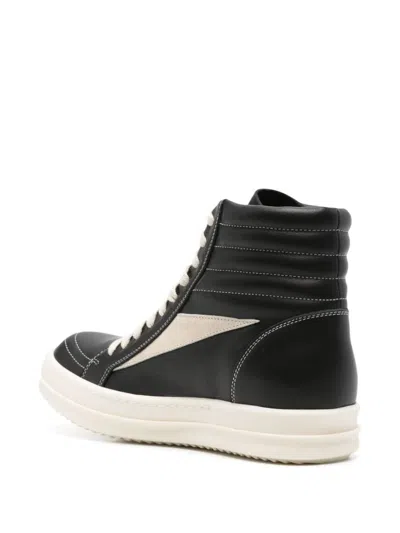 Shop Rick Owens High Vintage Leather Sneakers In Black