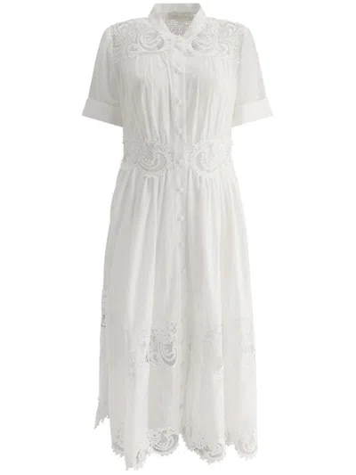 Shop Zimmermann Lace Trimmed Midi Dress In White