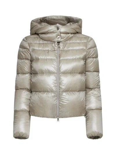 Herno Cropped Down Puffer Jacket With Horizontal Quilting In Chantilly