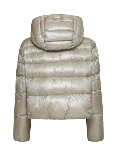 Herno Cropped Down Puffer Jacket With Horizontal Quilting In Chantilly