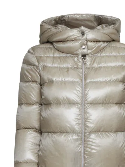 Herno Cropped Down Puffer Jacket With Horizontal Quilting In Chantilly