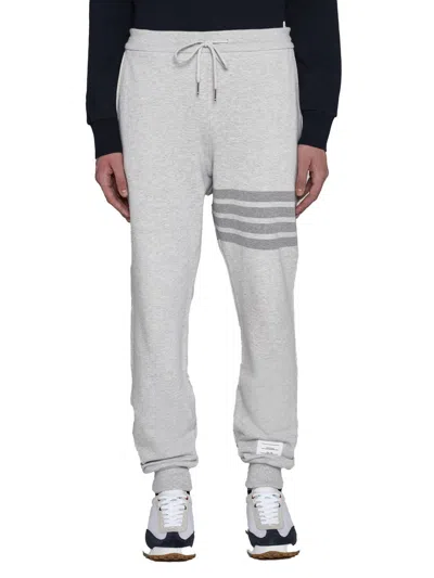 Thom Browne Sweatpants In Classic Loopback With Engineered 4 Bar Stripe In Lt Grey