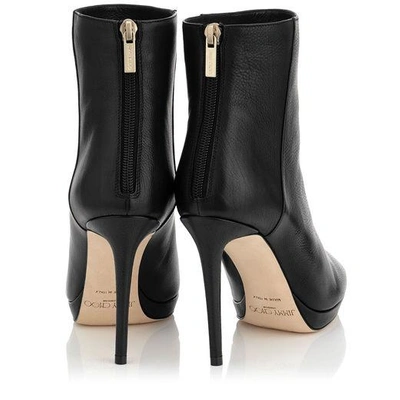 Shop Jimmy Choo Harvey 100 Black Grainy Calf Leather Platform Ankle Boots