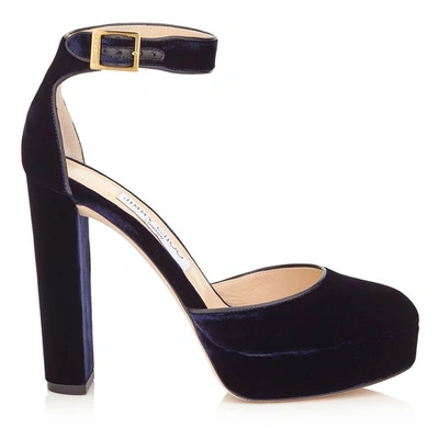 Jimmy Choo Daphne Velvet Ankle-wrap Sandal, Navy