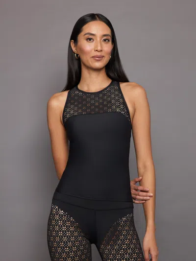 Carbon38 High Neck Laser Cut Tank In Diamond Compression In Black