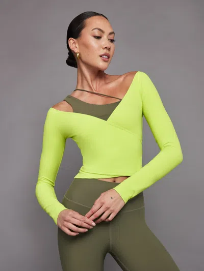 Carbon38 Long Sleeve Wrap Top In Melt In Acid Lime