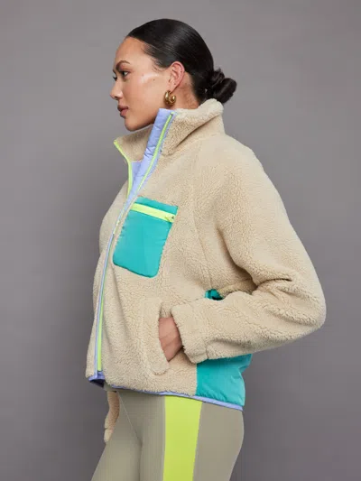 Carbon38 Contrast Sherpa Jacket In Brown Rice,wasabi
