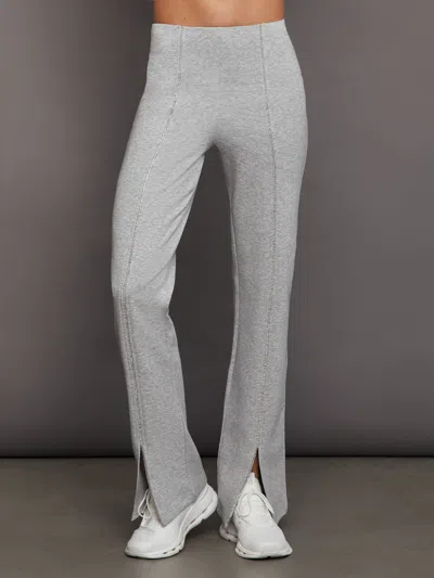 Carbon38 Rhinestone Front Slit Sweatpant In Heather Grey