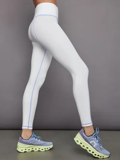 Carbon38 High Rise Fleece Back Seam Legging In White