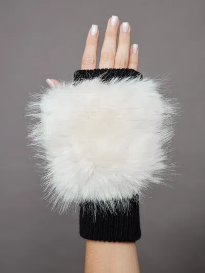 Jocelyn Faux Fox Knit Mittens In Ivory
